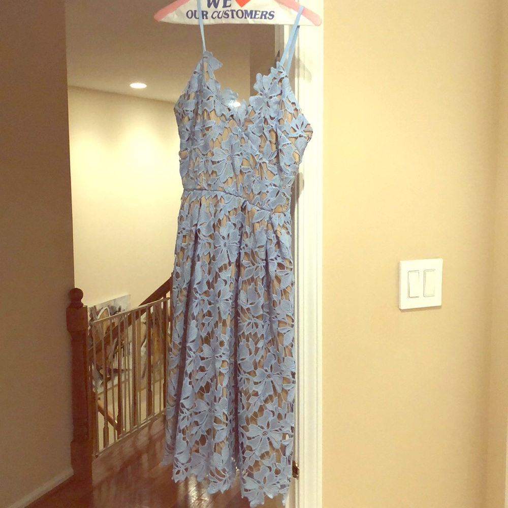 Baby Blue/Nude Floral Lace Baby Doll Dress